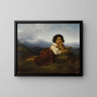 Young girl with a flower - Friedrich Drück — framed artwork on a wall