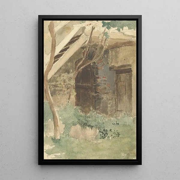 a wooden door of an agricultural building near Merano - Friedrich Eduard Meyerheim — framed artwork on a wall