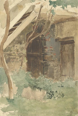 a wooden door of an agricultural building near Merano - Friedrich Eduard Meyerheim — artwork view