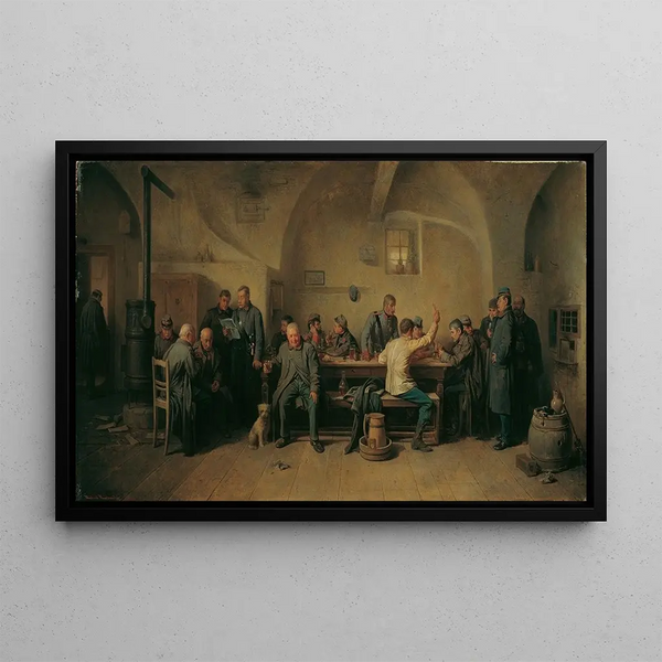 Soldiers in the Canteen - Friedrich Friedländer — framed artwork on a wall