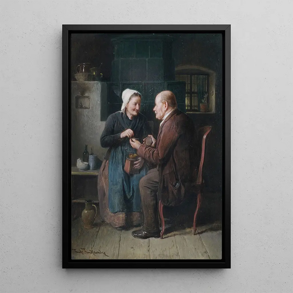 Couple âgé dans une cuisine - Friedrich Friedländer — framed artwork on a wall