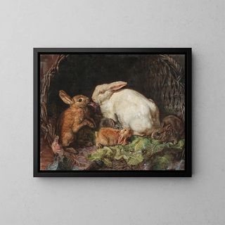 A family of hares - Friedrich Heimerdinger — framed artwork on a wall