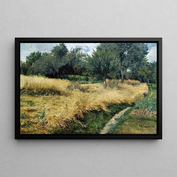 Harvesting oats in Neuweier - Friedrich Kallmorgen — framed artwork on a wall