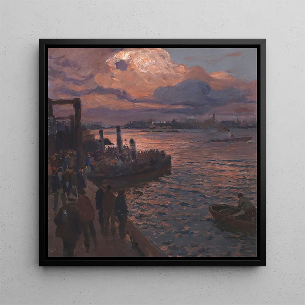 Port of Hamburg at Twilight - Friedrich Kallmorgen — framed artwork on a wall