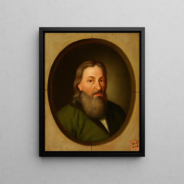 Portrait painting of Stanisław Orzechowski 1513-1566 Oksza coat of arms Canon of Przemyśl Religious and political writer - Friedrich Kloss — framed artwork on a wall