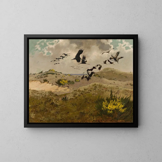 Arrival of the cranes - Friedrich Lissmann — framed artwork on a wall