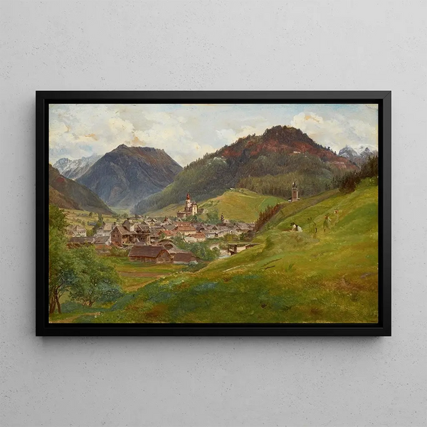 View on Eisenerz - Friedrich Loos — framed artwork on a wall