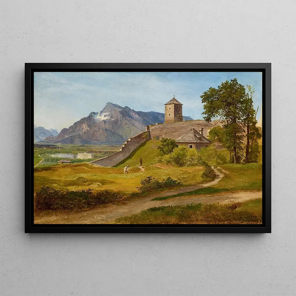 La maison de garde militaire et la tour de Joseph sur le Mönchsberg de Salzbourg - Friedrich Loos — framed artwork on a wall