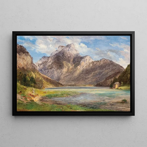 Mountain Lake Painting - Friedrich Loos — framed artwork on a wall