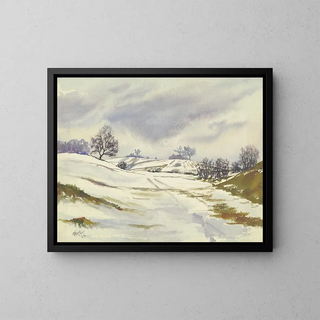 Winter Landscape Painting - Friedrich Mook — framed artwork on a wall