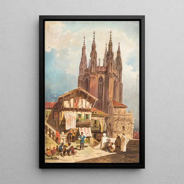 Devant la cathédrale de Burgos - Friedrich Perlberg — framed artwork on a wall