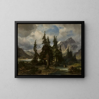 Mountain Landscape Painting in Norway - Friedrich Preller the Elder — framed artwork on a wall