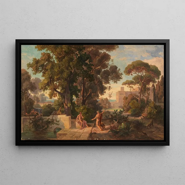 Ulysses receives the moly from Hermes - Friedrich Preller the Elder — framed artwork on a wall