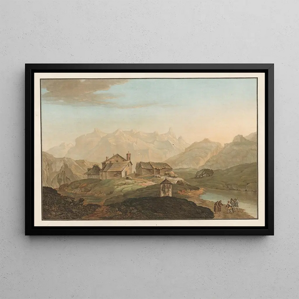 View of the Hospice of the Capuchin Chapel at the top of Mount Saint-Gothard - Friedrich Rosenberg — framed artwork on a wall