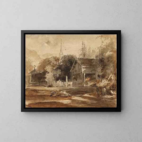 View of a Swiss Village - Friedrich Salathé — framed artwork on a wall