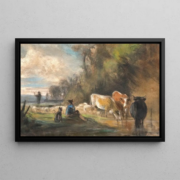 At the trough - Friedrich Voltz — framed artwork on a wall