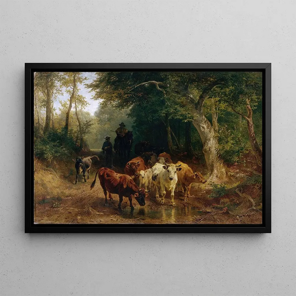 Return of the herd of cattle in autumn - Friedrich Voltz — framed artwork on a wall