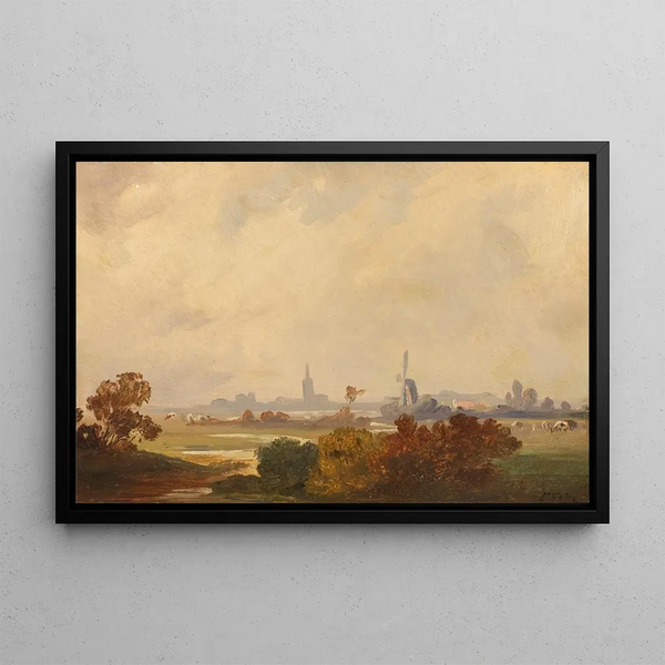 Autumn Landscape in Holland - Friedrich Voltz — framed artwork on a wall