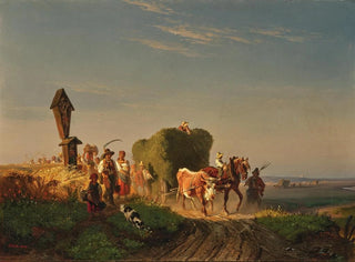 Return home after hay harvest at sunset - Friedrich Voltz — artwork view