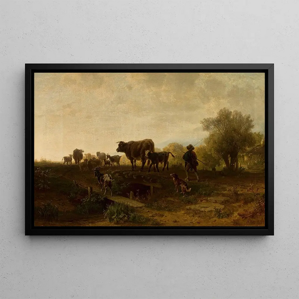 Berger avec du bétail - Friedrich Voltz — framed artwork on a wall