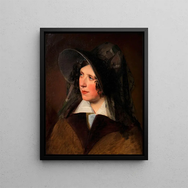Antonie Amerling with black veil hat, artist's wife - Friedrich von Amerling — framed artwork on a wall