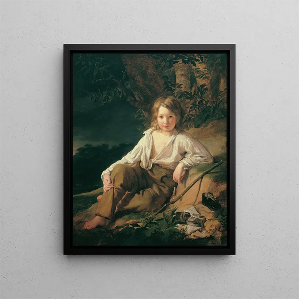 A Boy Fisherman - Friedrich von Amerling — framed artwork on a wall