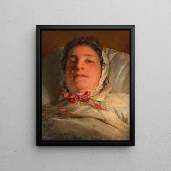 Emilie Amerling née Heinrich on the sickbed, third wife of the artist - Friedrich von Amerling — framed artwork on a wall