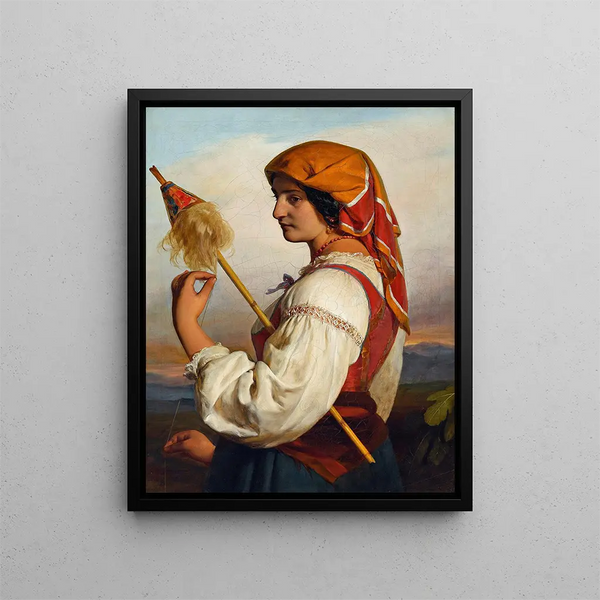 Italian Chiaruccia with distaff - Friedrich von Amerling — framed artwork on a wall