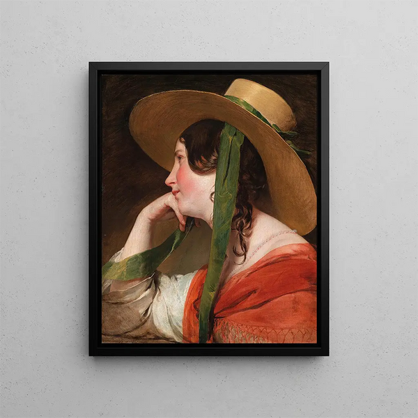 Girl with Straw Hat - Friedrich von Amerling — framed artwork on a wall