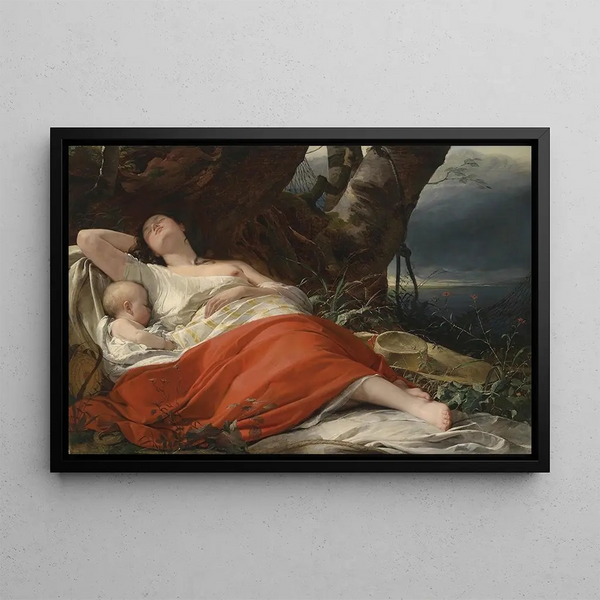 Sleeping Fisherwoman - Friedrich von Amerling — framed artwork on a wall