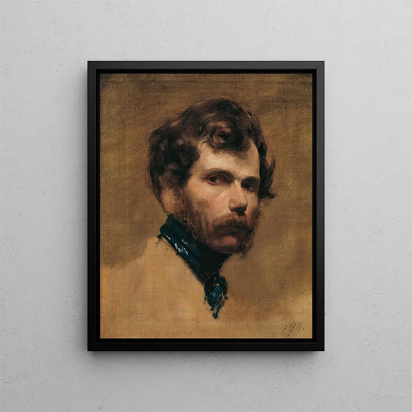 Self-portrait with blue tie - Friedrich von Amerling — framed artwork on a wall