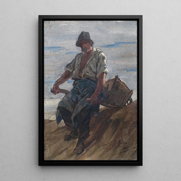 Stone Breaker with a Wheelbarrow - Friedrich von Keller — framed artwork on a wall