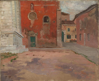Red wall painting of the church in Venice - Frits Thaulow — artwork view