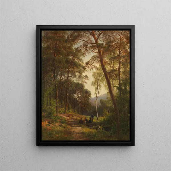 Picnic in the Forest Clearing - Fritz Ebel — framed artwork on a wall