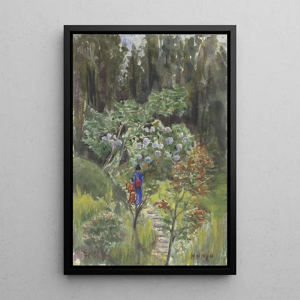 Japanese Garden Painting - Fritz Hauck — framed artwork on a wall