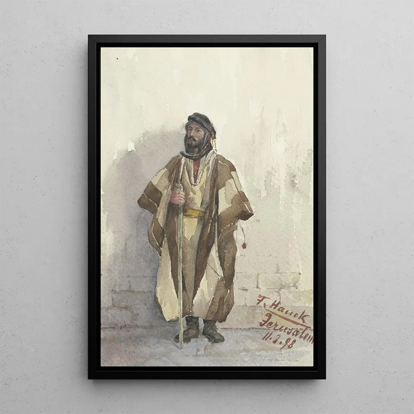 Jewish standing painting near a wall - Fritz Hauck — framed artwork on a wall