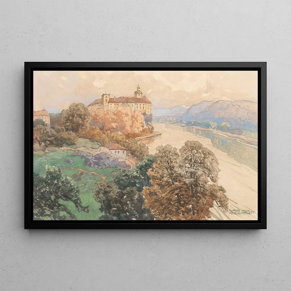 View of Persenbeug Castle - Fritz Lach — framed artwork on a wall