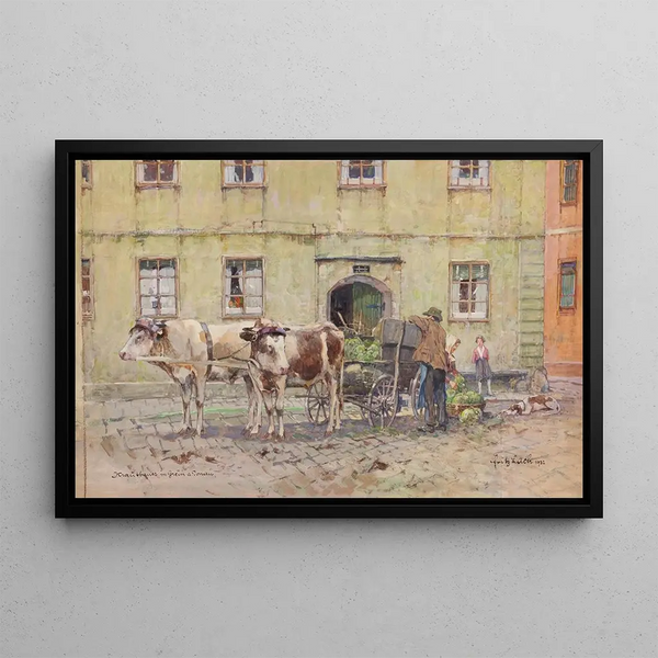 Peasants in Grein on the Danube - Fritz Lach — framed artwork on a wall