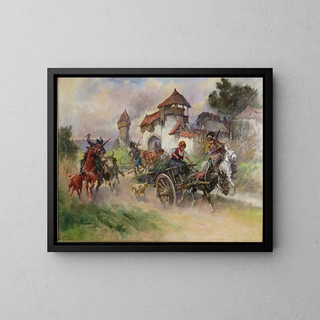 Les Cosaques pillent un château - Fritz Neumann — framed artwork on a wall