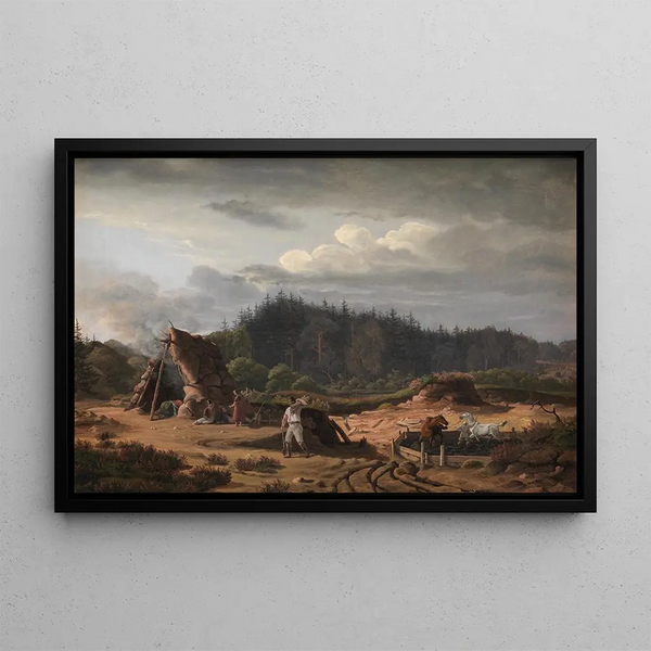 a marsh with peat cutters, Hsterkb, North Zealand - Fritz Petzholdt — framed artwork on a wall