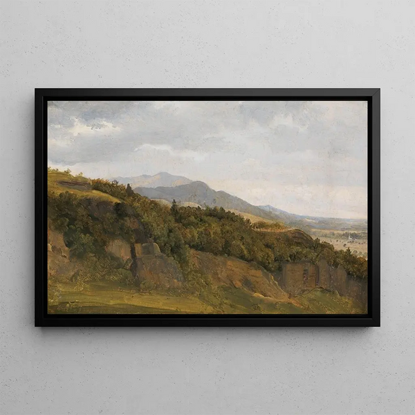 German landscape painting with a view of a wide valley - Fritz Petzholdt — framed artwork on a wall