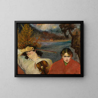 The violinist, symbolic scene in a landscape - Fryderyk Pautsch — framed artwork on a wall