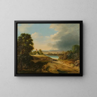 Landscape with a Windmill - Fryderyk Skarbek — framed artwork on a wall