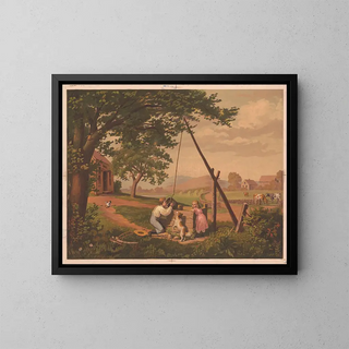 The Old Oak Bucket - G.F. Gilman — framed artwork on a wall