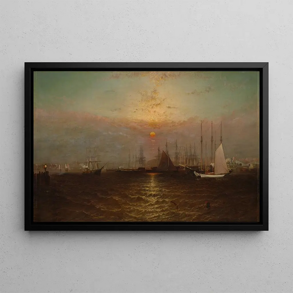 Port of New York with Brooklyn Bridge - G Baker — framed artwork on a wall
