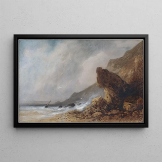 a Rugged Coast in Storm - Gabriel Hippolyte Lebas — framed artwork on a wall