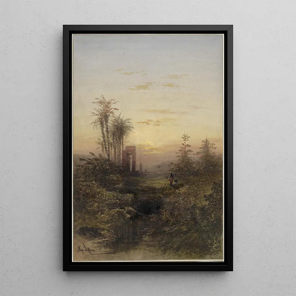 Sunset in an Oriental Landscape - Gabriel Hippolyte Lebas — framed artwork on a wall