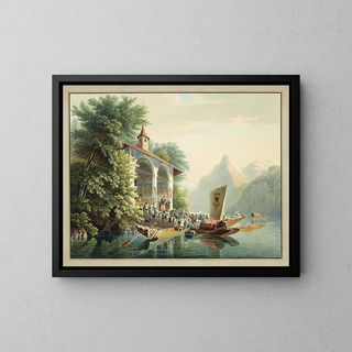 The Chapel of William Tell on Lake of the Four Cantons - Gabriel Lory the Younger — framed artwork on a wall