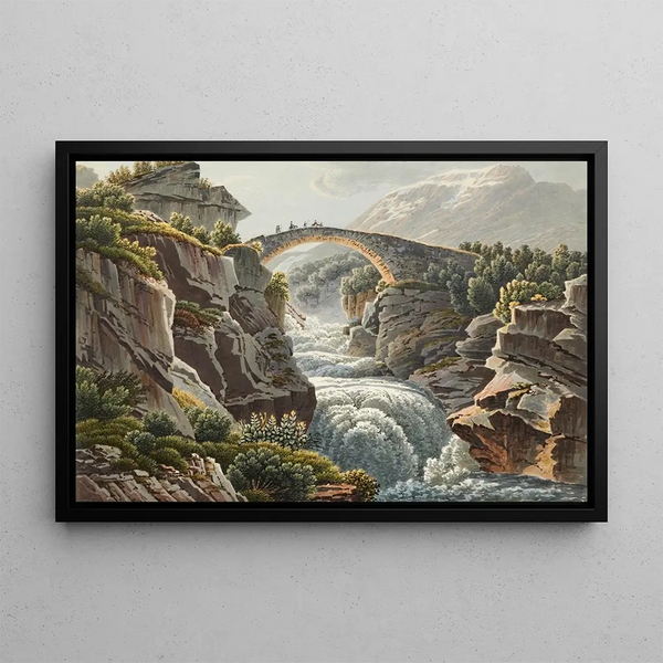 Pont sur l'Aar au passage du Grimsel - Gabriel Lory le Jeune — framed artwork on a wall