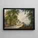 Landscape painting of riverside with lake and flock of sheep - Gabriel Lory the Younger — framed artwork on a wall